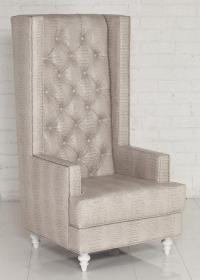Tall Boy Tufted Wing Chair in Neutral Faux croc